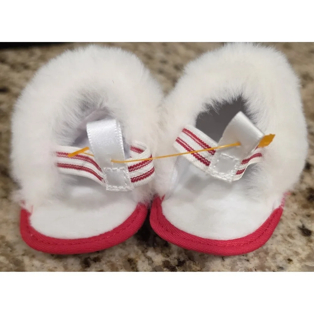 Carter's Child of Mine Baby Girl Slippers 3-6M Red Metallic White Faux Fur